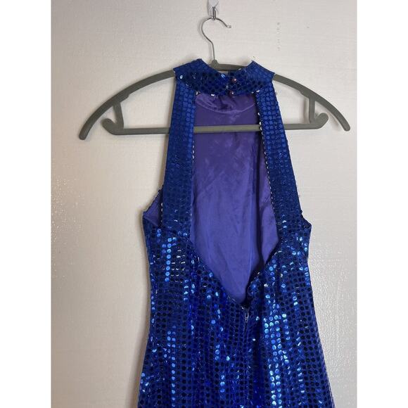 Roberta Vintage Blue Sequin High Neck Halter Top Maxi Dress Gown size 7/8 - Picture 3 of 6